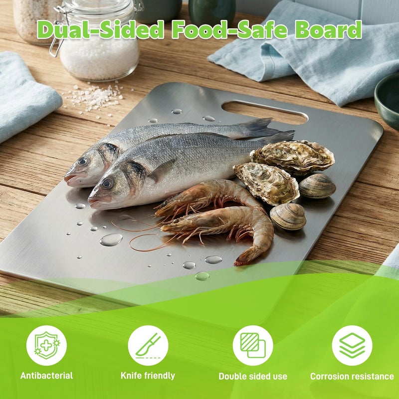 KIKIIKE Titanium Cutting Board Double-Sided 100% Pure Titanium Cutting Boards for Kitchen - Food-Grade titanware chopping boards Non-Stick Durable and easy to clean (13.3 x 9 in) - Image 4
