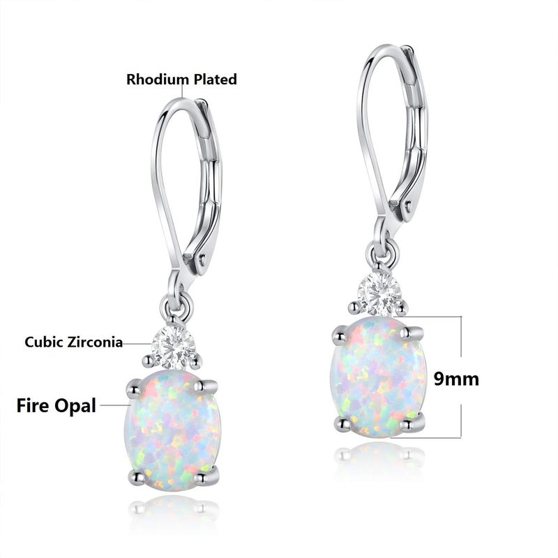 GEMSME 18K White Gold Plated Created Opal and Cubic Zirconia Dangle Earrings for Women - Image 2