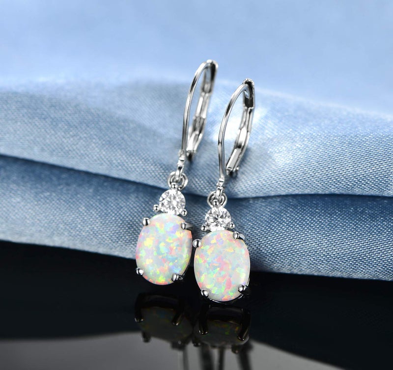 GEMSME 18K White Gold Plated Created Opal and Cubic Zirconia Dangle Earrings for Women - Image 4