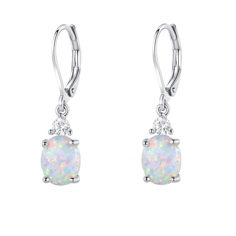 GEMSME 18K White Gold Plated Created Opal and Cubic Zirconia Dangle Earrings for Women - Image 1