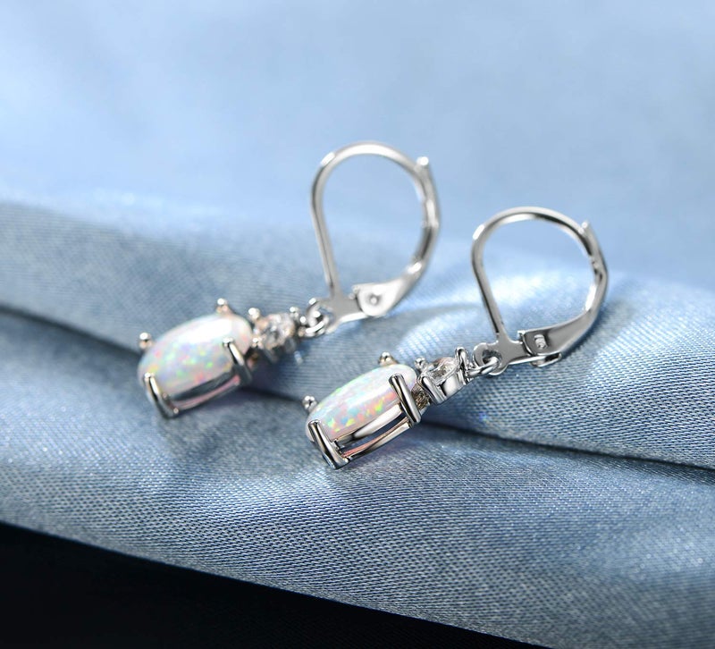 GEMSME 18K White Gold Plated Created Opal and Cubic Zirconia Dangle Earrings for Women - Image 5