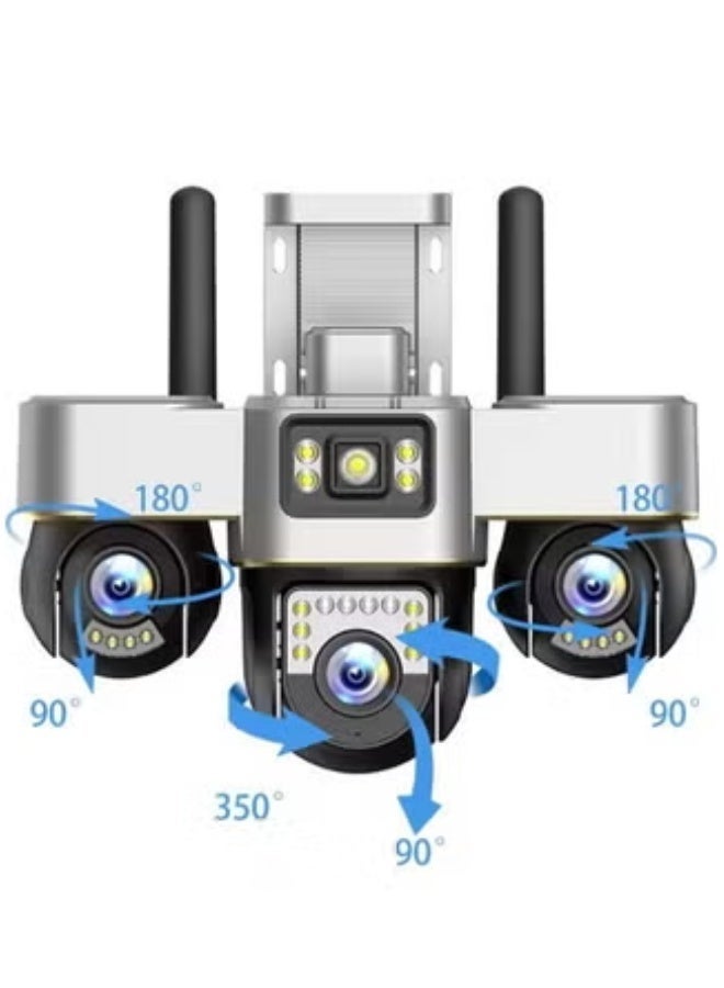 TIGER 4G SIM Triple Lens PTZ Security Camera, Outdoor Wireless IP Surveillance Camera with 360° Pan Tilt, AI Human Motion Detection, Full Color Night Vision, Two-Way Audio, Weather Resistant, Remote Monitoring, Smart Alerts for Home, Office, Farm & Warehouse - Image 1