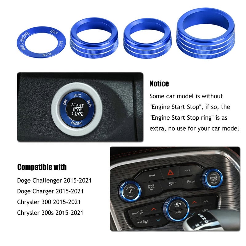 EBAIFUN Blue Control Knob Cover Set for Dodge Challenger/Charger/Chrysler 300 (2015-2021) - Image 2