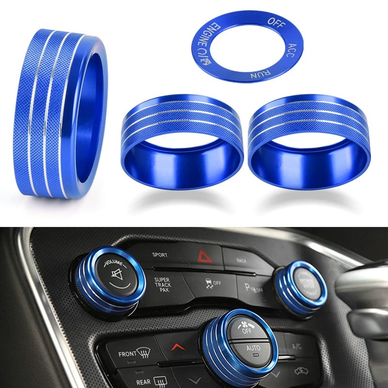 EBAIFUN Blue Control Knob Cover Set for Dodge Challenger/Charger/Chrysler 300 (2015-2021) - Image 1