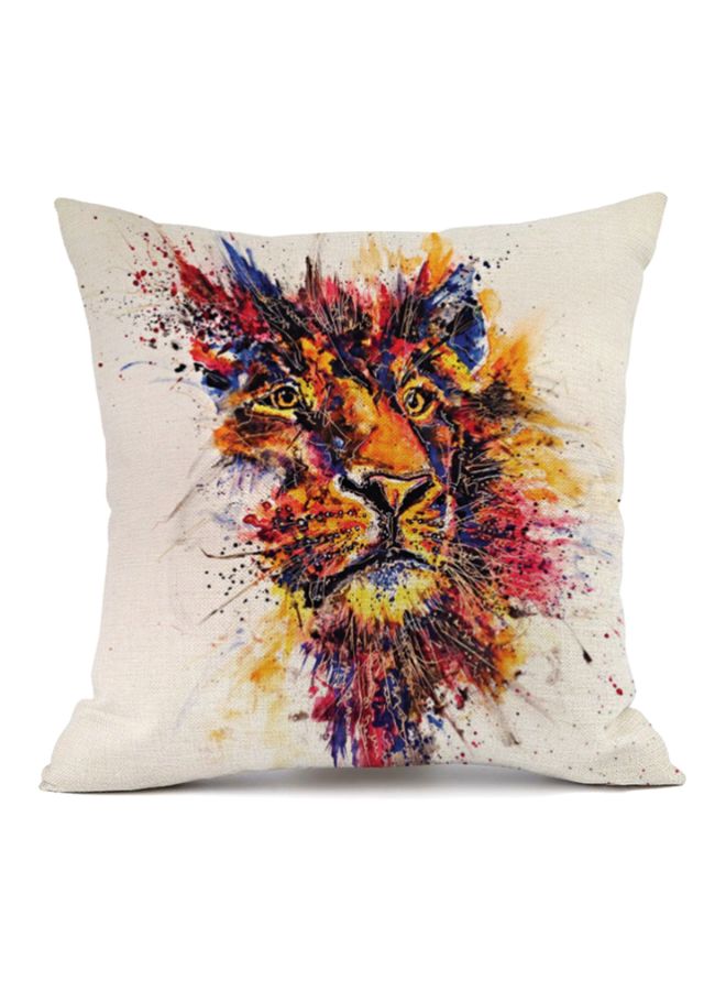NIBEMINENT Lion Printed Cushion Cover Beige/Red/Blue 45x45cm