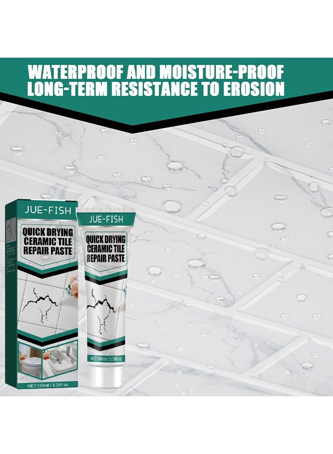 JUE-FISH Quick Drying Ceramic Tile Repair Paste, With 3 Sandpaper And 1 Scraper Bathtub Marble Furniture Toilet Crack Repair Tile Quick Drying Adhesive, Tile Repair Sealant, Floor Tile Repair Caulk, 100ML - Image 4