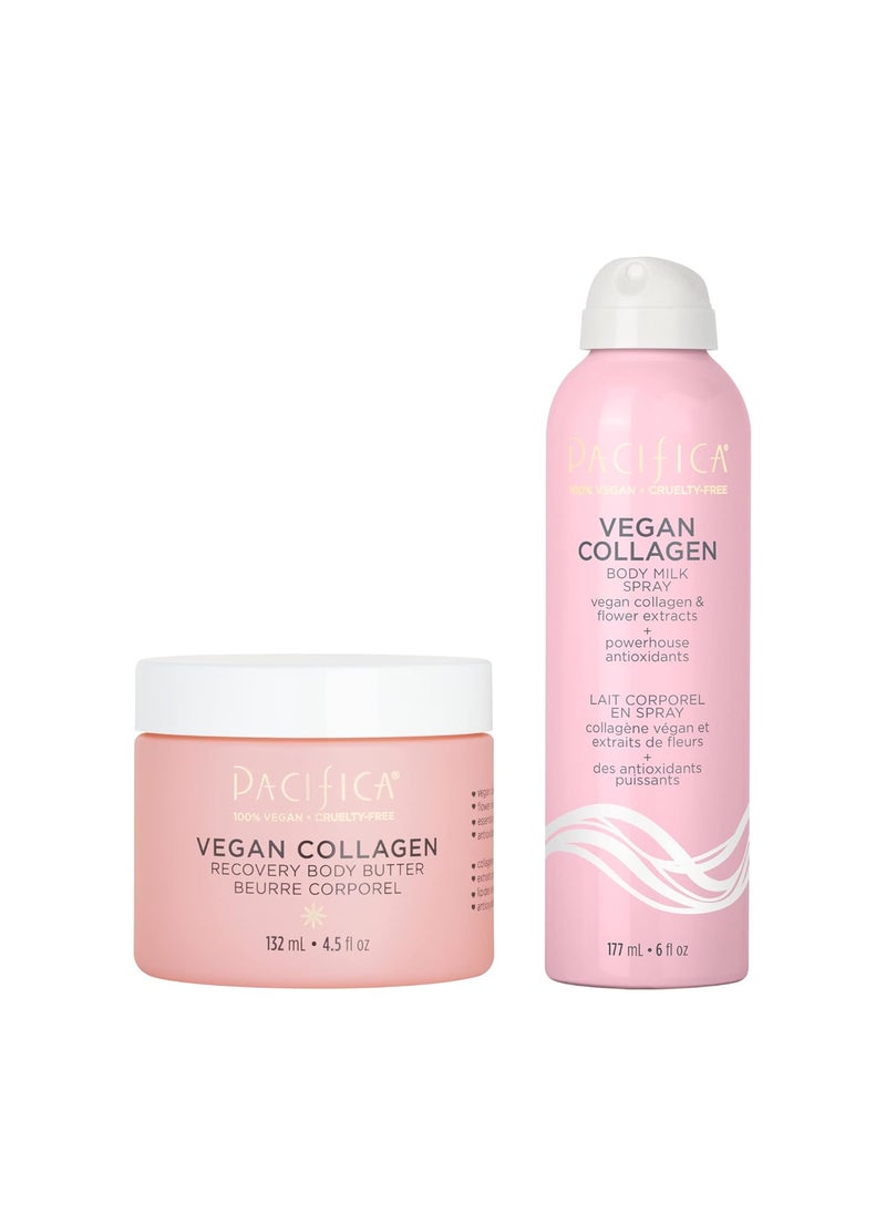 Pacifica Pacifica Beauty Vegan Collagen Recovery Body Butter and Body Milk Spray Set Bath and Body Shea Vitamin E Hyaluronic Acid Body Lotion Non Aerosol Body Care 45 fl oz and 6 fl oz Set of 2 