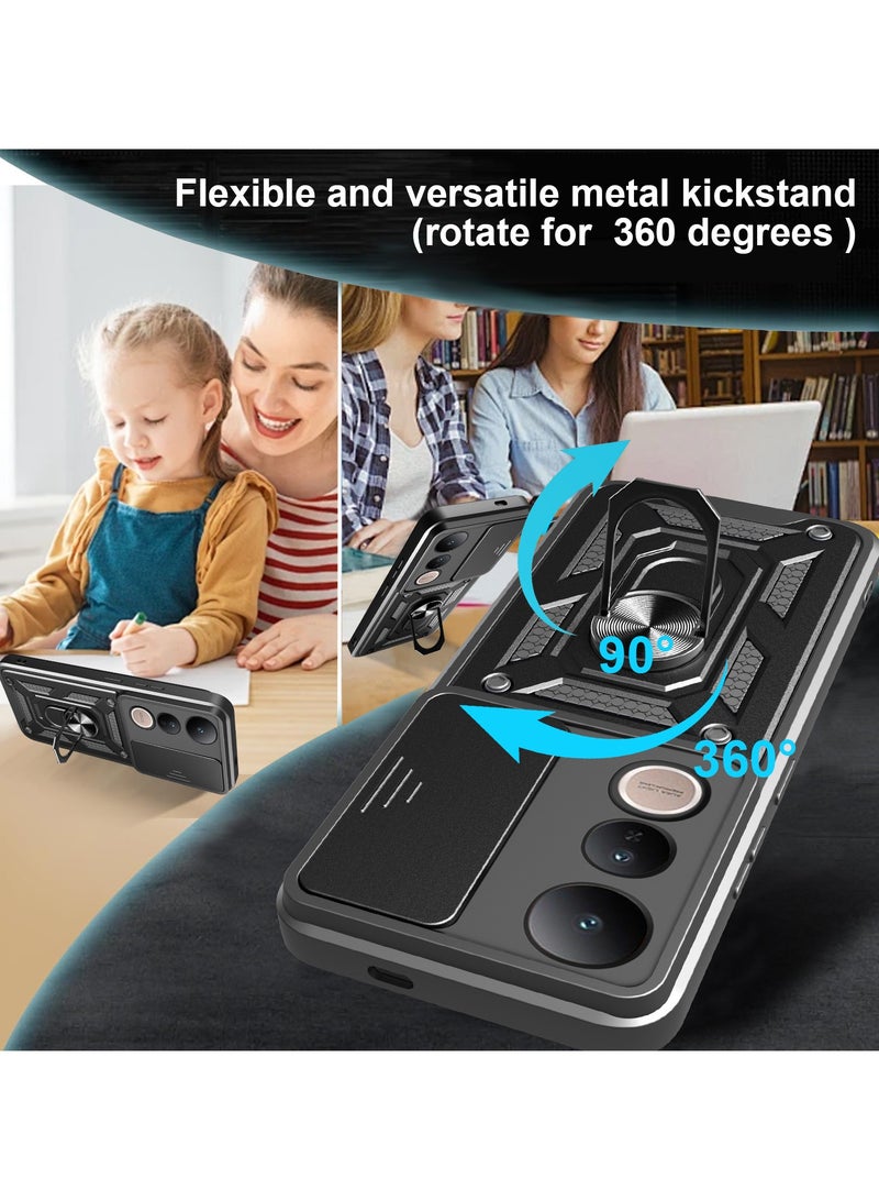 general Case compatible with ViVO V50 LITE with built-in sliding lens protection and 360° rotatable ring stand and hinge protection, folding case - Image 5