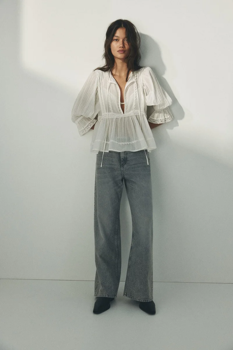 H&M  Lace-trimmed cotton blouse for Women | Best Price UAE