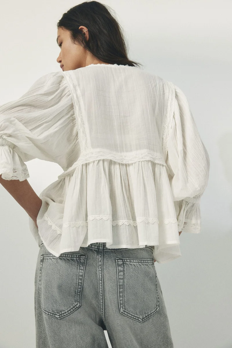 H&M  Lace-trimmed cotton blouse for Women | Best Price UAE