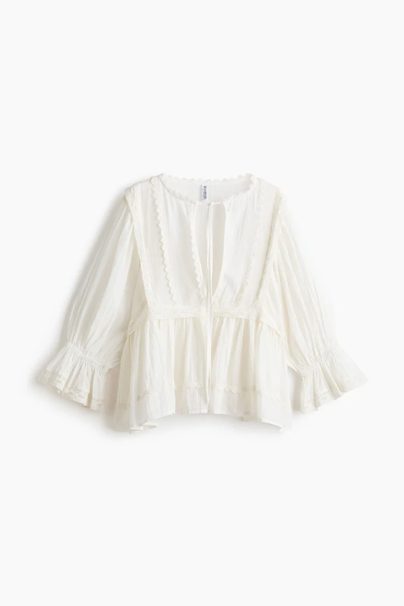 H&M  Lace-trimmed cotton blouse for Women | Best Price UAE