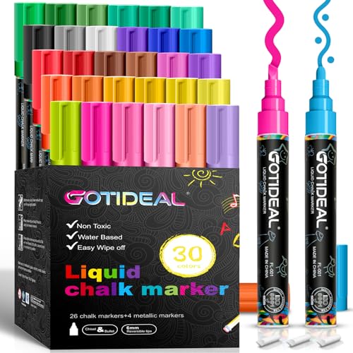 GOTIDEAL Chalk Markers, 30 Colors Liquid Chalk Markers for Blackboard Chalkboard Calendar Glass Neon Pens, Washable Window markers Paint and Drawing for Car, Auto, Bistro,Mirror Wet Erase Chisel Tip - Image 1