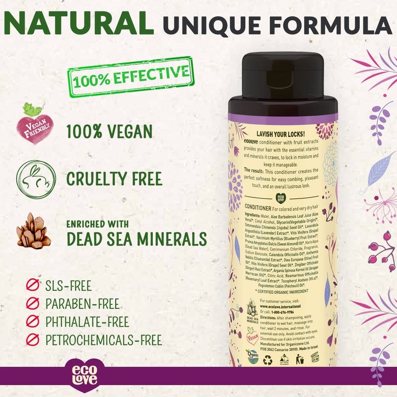 ecoLove - Natural Conditioner for Dry Damaged Hair and Color Treated Hair - With Natural Lavender Extract - No SLS or Parabens - Vegan and Cruelty-Free, 17.6 oz. - Image 2