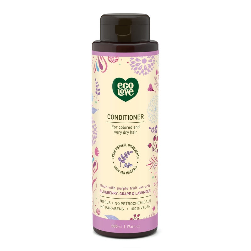 ecoLove - Natural Conditioner for Dry Damaged Hair and Color Treated Hair - With Natural Lavender Extract - No SLS or Parabens - Vegan and Cruelty-Free, 17.6 oz. - Image 1
