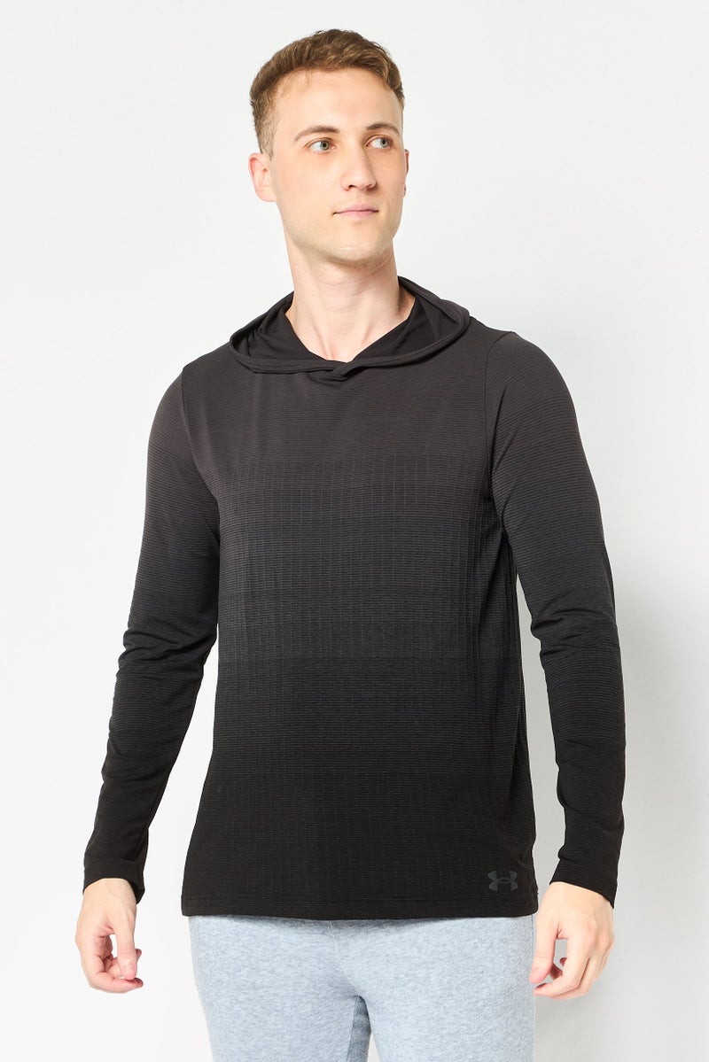 UNDER ARMOUR Men Fitted Hooded Long Sleeve Training Top, Dark Grey - Image 1