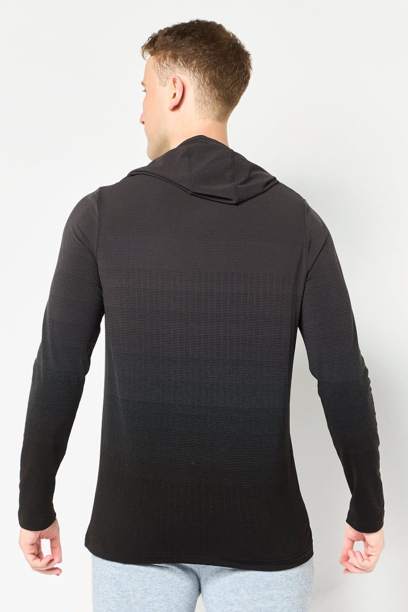UNDER ARMOUR Men Fitted Hooded Long Sleeve Training Top, Dark Grey - Image 3