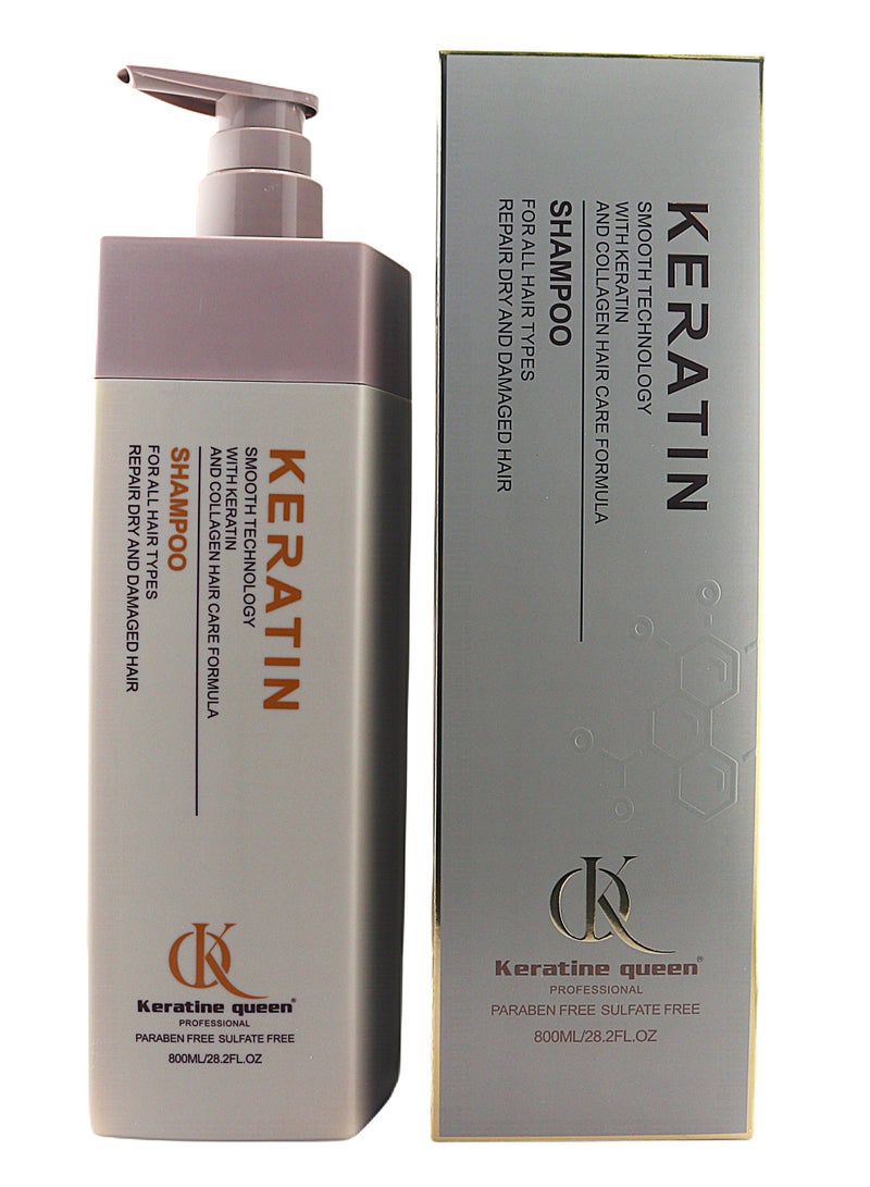 كيراتين كوين شامبو كيراتين كوين بتقنية سموث لجميع أنواع الشعر، مع تركيبة الكيراتين للعناية بالشعر، وإصلاح الشعر التالف، وخالي من البارابين والكبريتات، 800 مل/28.2 أونصة سائلة