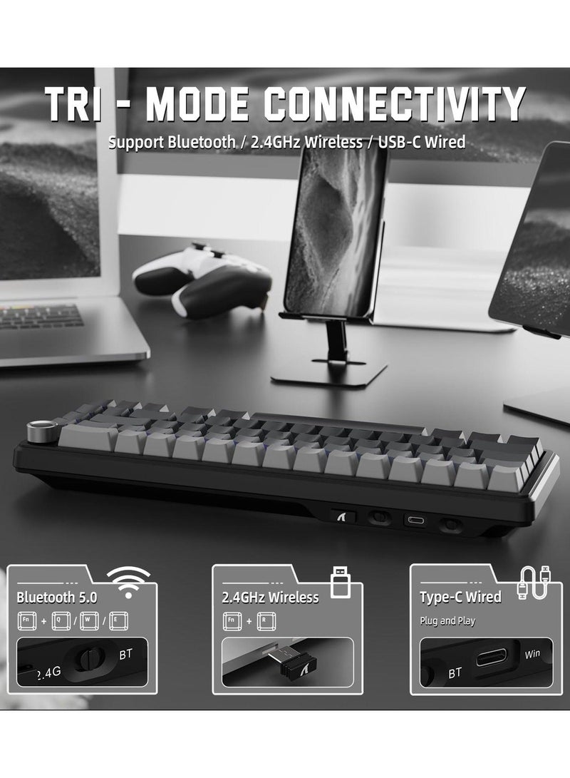 60% Wireless Mechanical Keyboard with Gasket-Mounted PBT Tri-Color Keycaps for Gaming Coding Typing and Creative Work on PC Mac – RGB Backlit Hot-Swappable 66-Key with Volume Dial BT 2.4GHz USB - Image 4