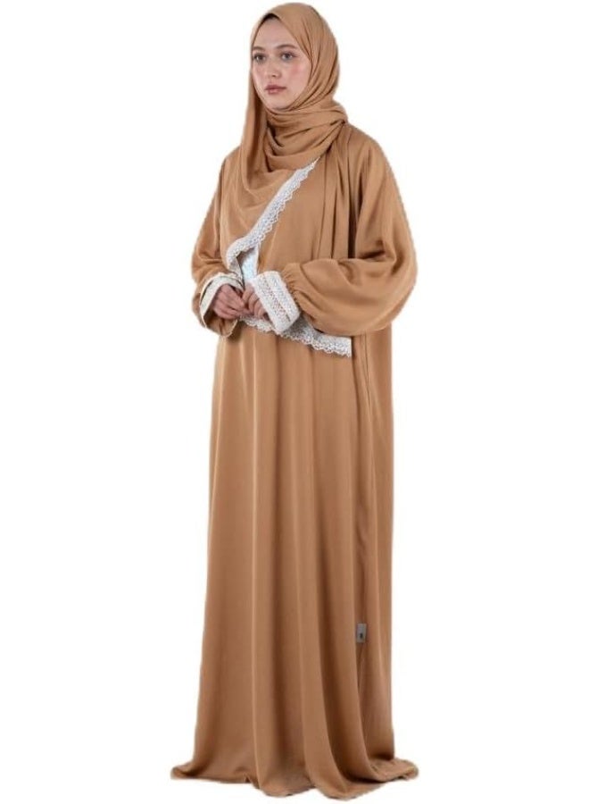 KESSAA Lamar Women’s Premium Prayer Isdal – Armani Silk Full-Coverage Salah Dress with Integrated Head Scarf | Non-Transparent Lightweight Fabric | Free Size Fits S–2XL | Modest Islamic Wear - Beige