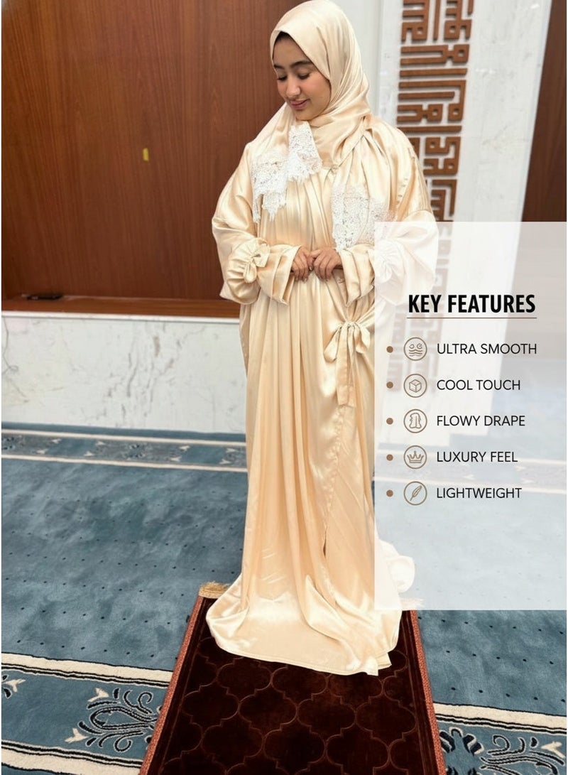 KESSAA Lamar Women’s Premium Prayer Isdal – Armani Silk Full-Coverage Salah Dress with Integrated Head Scarf | Non-Transparent Lightweight Fabric | Free Size Fits S–2XL | Modest Islamic Wear - Beige - Image 5