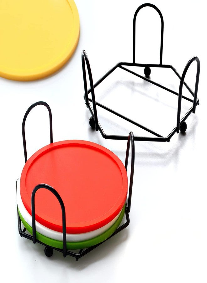 Kingrol 6 Pack Metal Coaster Holders, Coaster Stands for 4-Inch Round and Square Coasters, Hold 4 to 6 Coasters, Black - Image 5