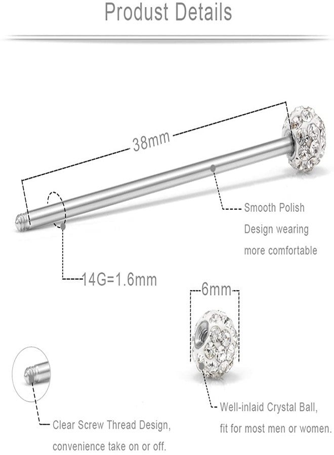 Incaton 14g Industrial Barbell Surgical Steel Cartilage Earrings CZ Industrial Earring Crystal Ferido Industrail Piercing 1 1/2"(38mm) Bar Length - Image 3