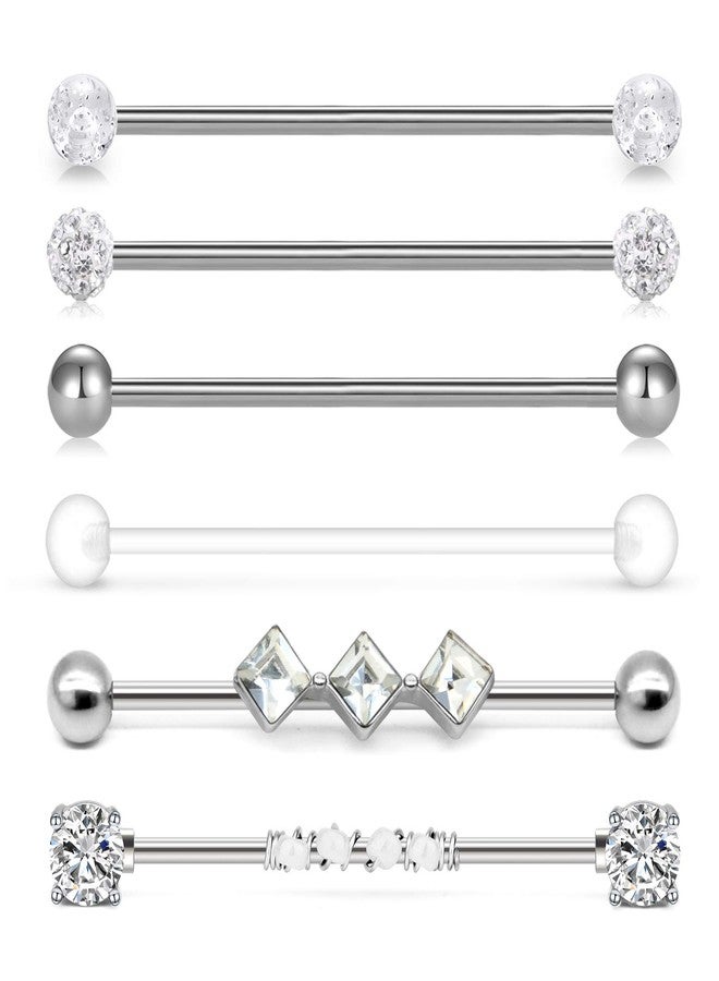 Incaton 14g Industrial Barbell Surgical Steel Cartilage Earrings CZ Industrial Earring Crystal Ferido Industrail Piercing 1 1/2"(38mm) Bar Length - Image 1