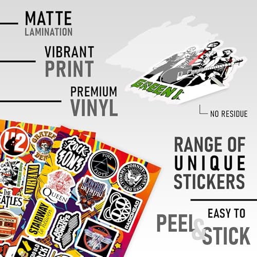 CodersParadise Pack of 52 Classic Rock Band Vinyl Self Adhesive Stickers for Laptop,Journal,Guitar,Mobile Phone - Waterproof Free Multicolor Stickers - 3 Inches for Metal,Glass,Wooden,Plastic Surface - Image 5