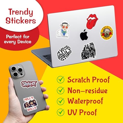 CodersParadise Pack of 52 Classic Rock Band Vinyl Self Adhesive Stickers for Laptop,Journal,Guitar,Mobile Phone - Waterproof Free Multicolor Stickers - 3 Inches for Metal,Glass,Wooden,Plastic Surface - Image 3