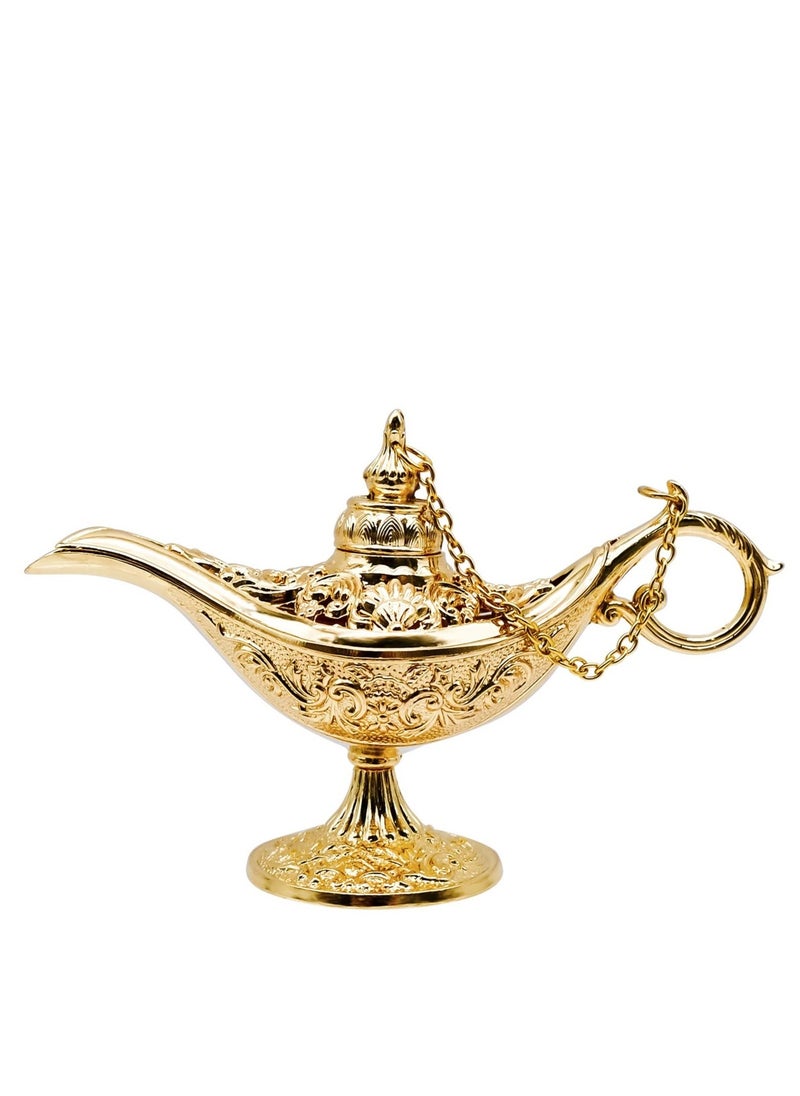 Vintage Legend Aladdin Magic Genie Lamp, Metal Carved Wishing Light for Home Wedding Party Tabletop Decoration Delicate Gift, Small Gold - Image 1