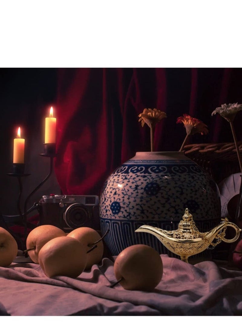 Vintage Legend Aladdin Magic Genie Lamp, Metal Carved Wishing Light for Home Wedding Party Tabletop Decoration Delicate Gift, Small Gold - Image 5