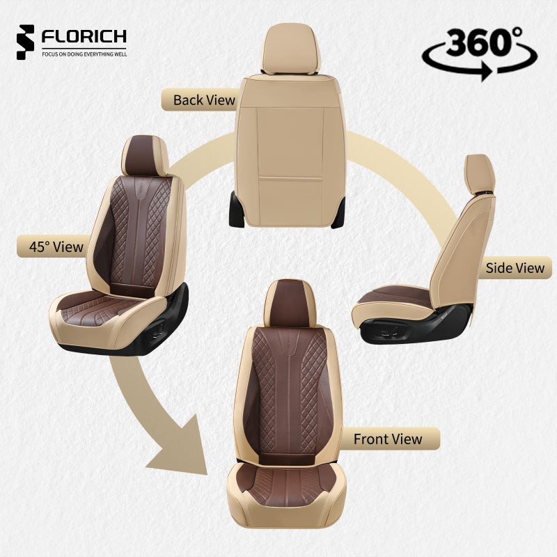 FLORICH Front Seat Covers 2 Pieces Universal Seat Cover for Cars Breathable Leather Waterproof Car Seat Cover Driver Seat Cover Automotive Car Seat Cushion Fit for Most Cars SUV Trucks, Beige&Coffee - Image 4