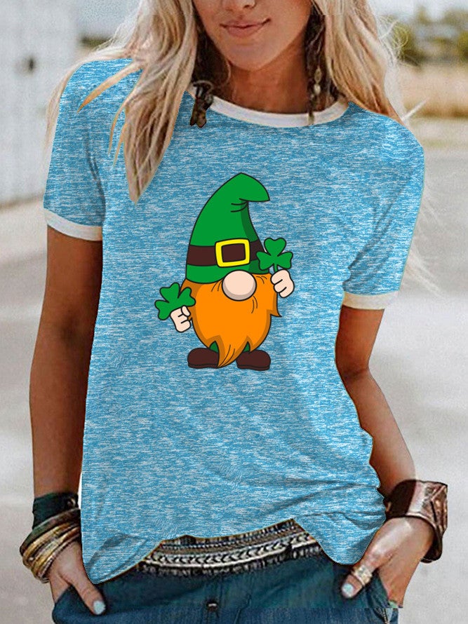 Wish Leaf Dwarf Pattern Printed Edge Short Sleeve T-Shirt For Women - Image 4
