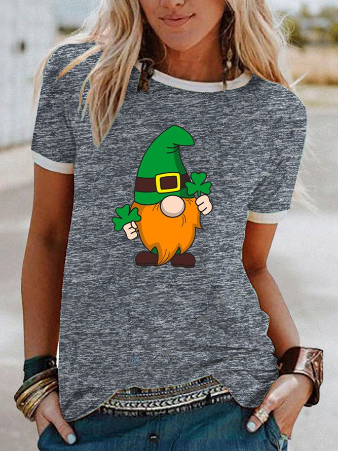Wish Leaf Dwarf Pattern Printed Edge Short Sleeve T-Shirt For Women - Image 5