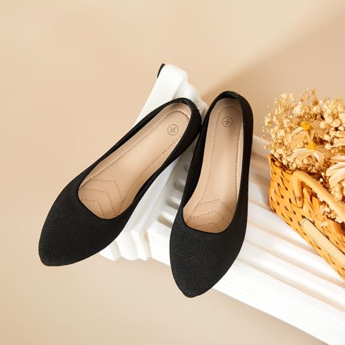 HEAWISH Women’s Ballet Flat Flats Shoes Comfortable Mesh Pointed Toe Slip On Dress Shoes(Black,US9) - Image 3