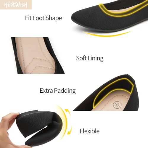HEAWISH Women’s Ballet Flat Flats Shoes Comfortable Mesh Pointed Toe Slip On Dress Shoes(Black,US9) - Image 4