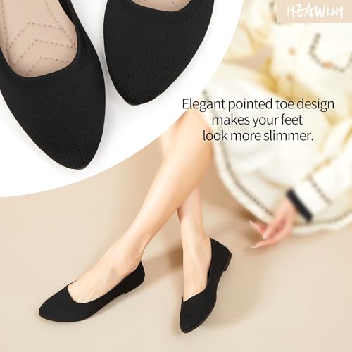 HEAWISH Women’s Ballet Flat Flats Shoes Comfortable Mesh Pointed Toe Slip On Dress Shoes(Black,US9) - Image 5