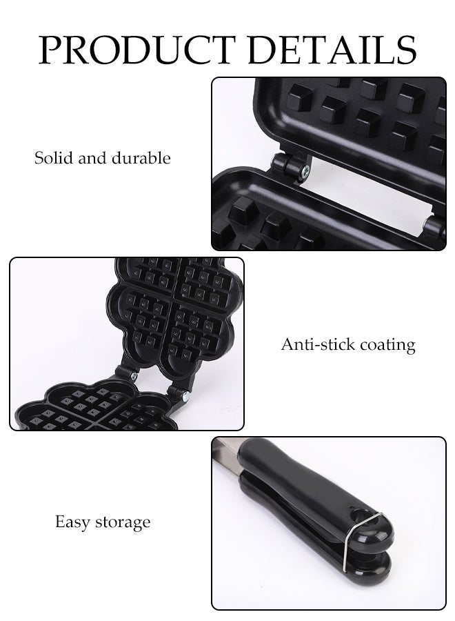 DUNISO Aluminum Non-Stick Stovetop Waffle Pan with Insulation handle,Even Heating,Portable Waffle Maker Pan for Family Breakfast Baking - Image 3