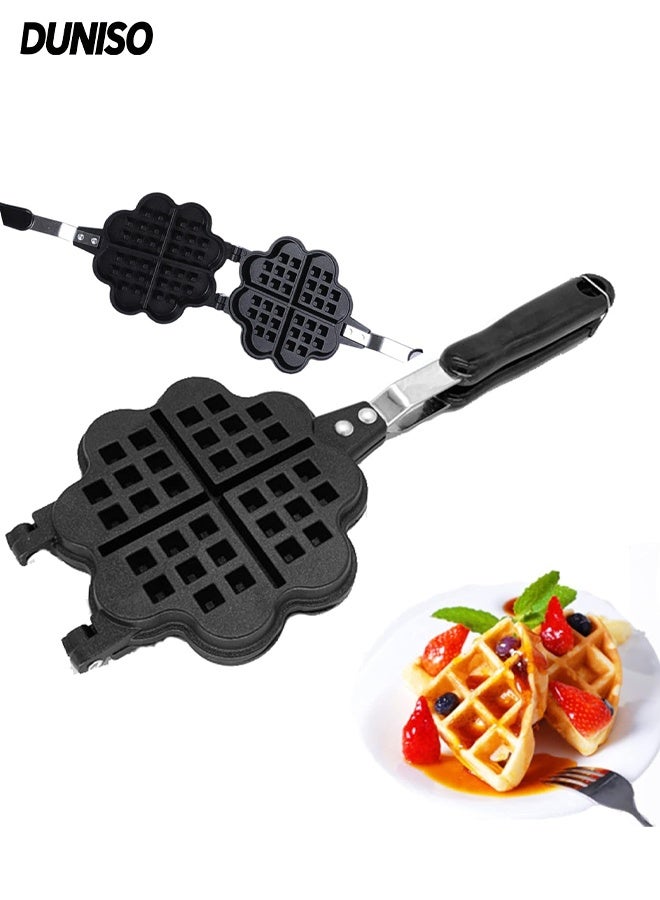 DUNISO Aluminum Non-Stick Stovetop Waffle Pan with Insulation handle,Even Heating,Portable Waffle Maker Pan for Family Breakfast Baking - Image 1