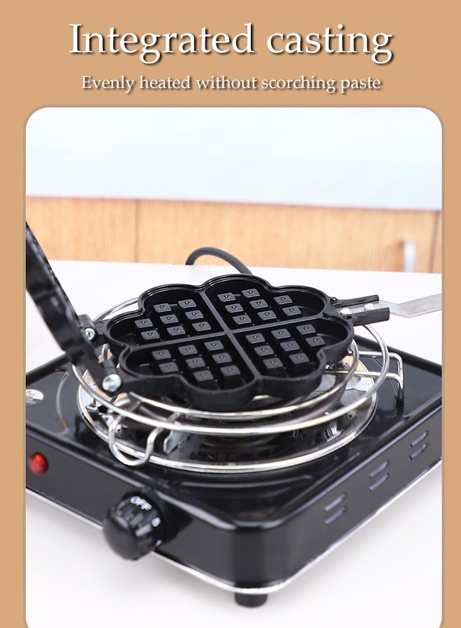 DUNISO Aluminum Non-Stick Stovetop Waffle Pan with Insulation handle,Even Heating,Portable Waffle Maker Pan for Family Breakfast Baking - Image 4