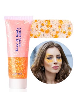 MEICOLY MEICOLY Orange Face Body Glitter,Sparkling Face Glitter Gel,Mermaid Sequins Face Paint Glitter Autumn Makeup,Eye Hair Chunky Festival Rave Accessories Makeup,Party Body Glitter Gel for Women Kids,50ml  - Image 2
