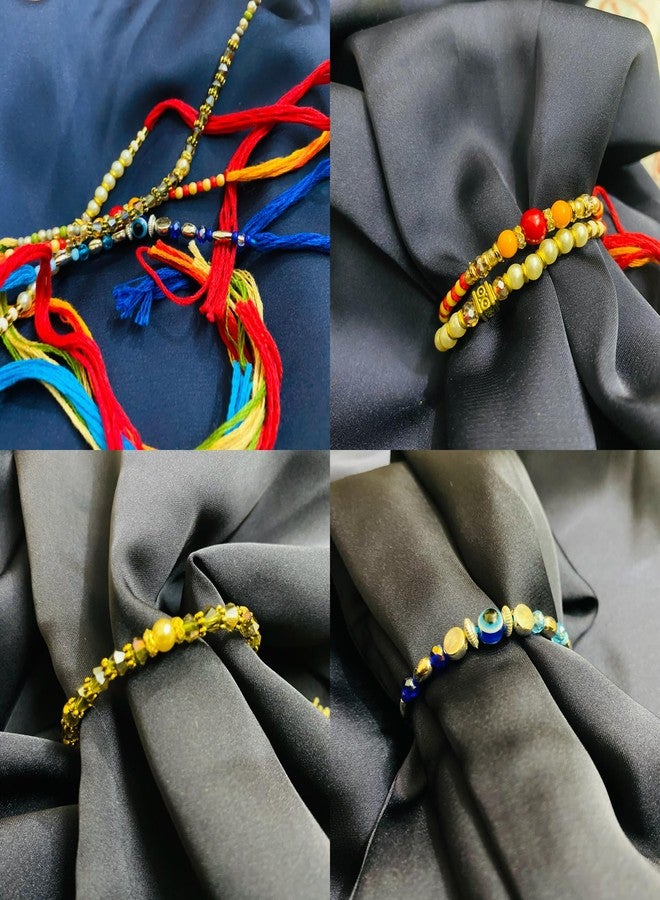 ASHOPANU RAKSHA BANDHAN Occasion Special Pearl & Evil Eye Rakhi Thread Bracelet Set of 4 - Image 3