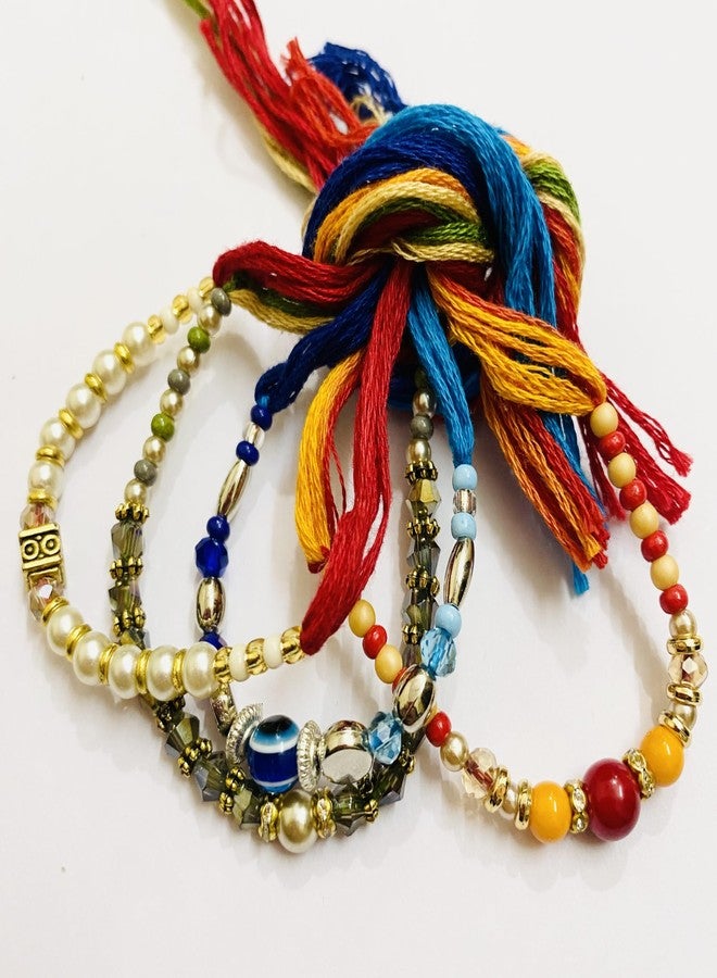 ASHOPANU RAKSHA BANDHAN Occasion Special Pearl & Evil Eye Rakhi Thread Bracelet Set of 4 - Image 2