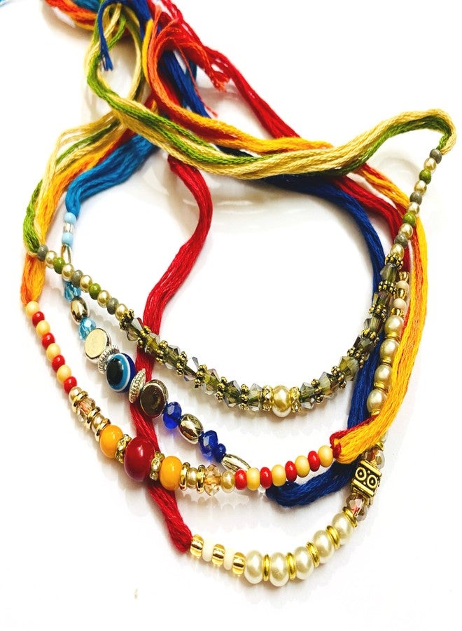 ASHOPANU RAKSHA BANDHAN Occasion Special Pearl & Evil Eye Rakhi Thread Bracelet Set of 4 - Image 1