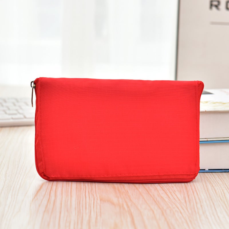 Folding Shopping Bag Portable Large Environmental Bag Oxford Cloth Thickened Handbag Waterproof Zipper Bag for Repeated Use Red 
