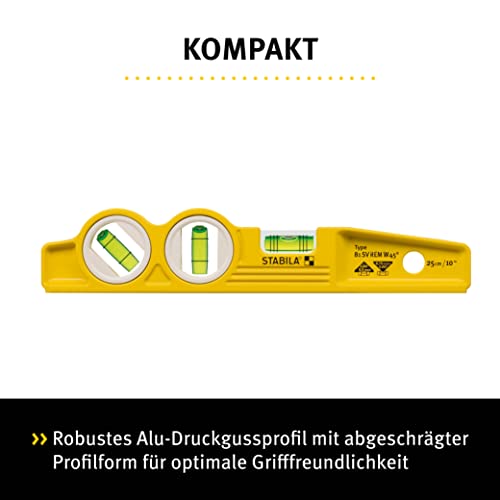 Stabila 16672/4 25 cm "Torpedo Type 81 SV REM W45" Spirit Level With Bag - Yellow/Black - Image 3