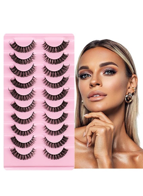 Strip False Lashes 10 Pairs, Faux Mink Lashes, Fluffy Natural Look Eyelashes, Curl Lashes Extension Strip Eyelashes Pack, Enlarge Your Eyes Eyelashes