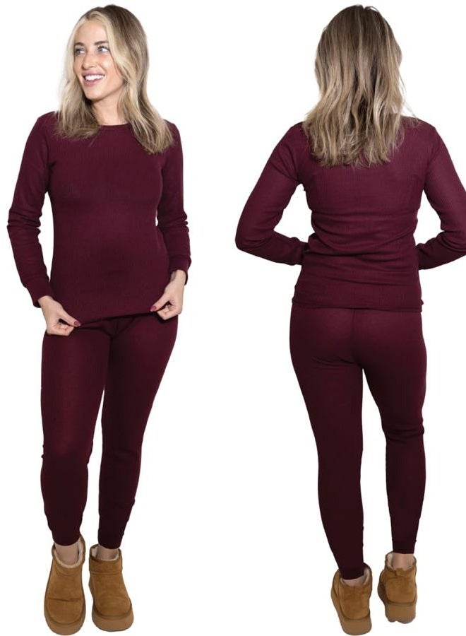 MISS POPULAR Womens 2-Piece Waffle Thermals Set | Long Sleeve Shirt, Pants | Long Johns Waffle Thermal Underwear Base Layer Set for Cold Weather (Maroon, Small) - Image 1