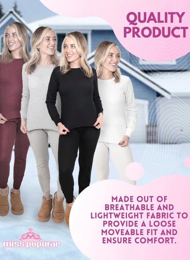 MISS POPULAR Womens 2-Piece Waffle Thermals Set | Long Sleeve Shirt, Pants | Long Johns Waffle Thermal Underwear Base Layer Set for Cold Weather (Maroon, Small) - Image 2