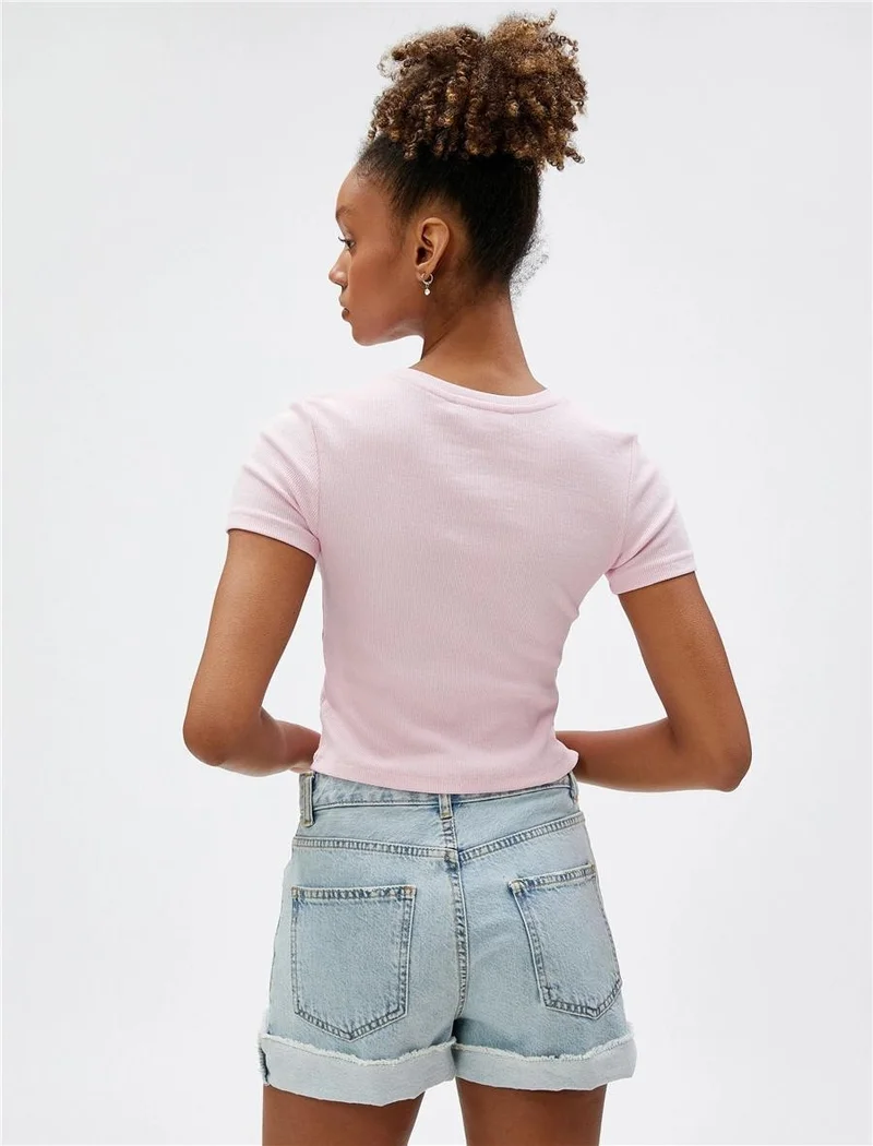 KOTON Pink Young Girls Jersey Short Sleeve Crew Neck T-Shirt